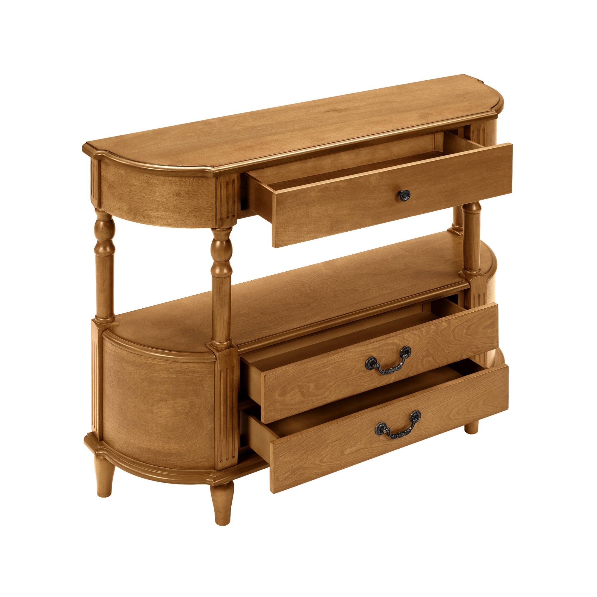 Alt View 10. GOODSILO - Retro Curved Wood Console Table with Drawers and Storage Shelf for Living Room and Hallway Entryway - Brown.