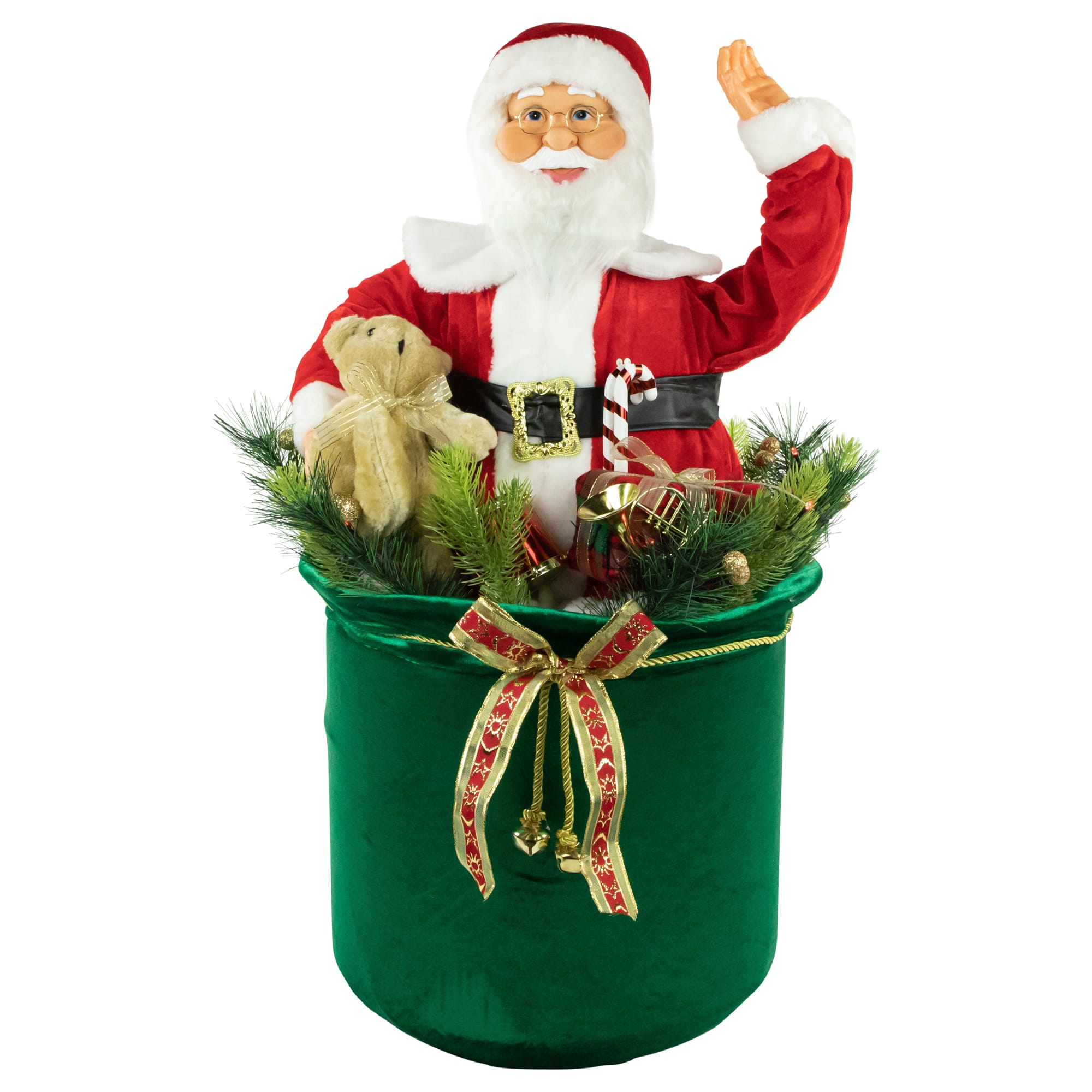 Northlight - LED Lighted and Animated Gift Bag with Santa Claus Christmas Figure - 32" - Red