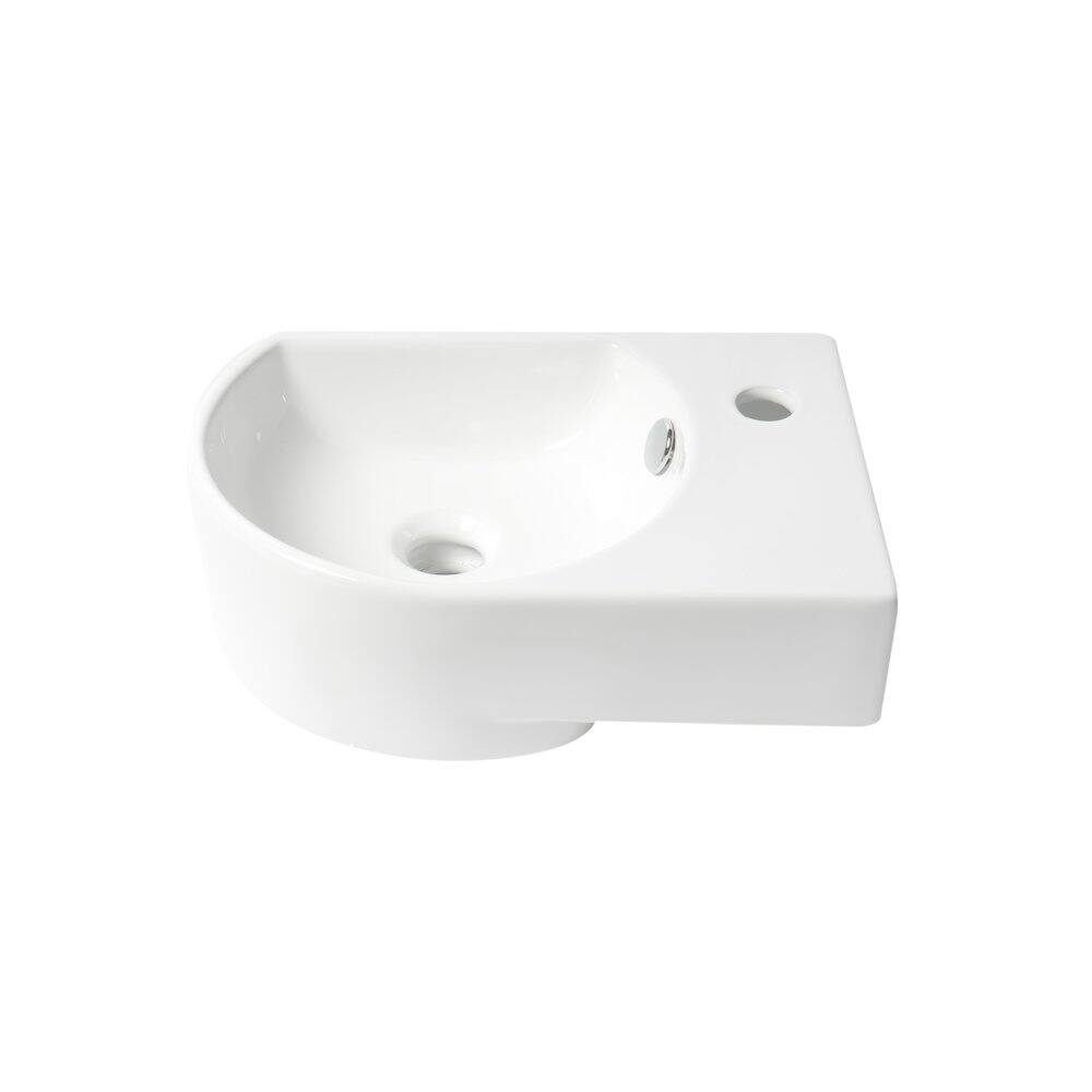 Left. Alfi - White 16" Small Wall Mounted Ceramic Sink with Faucet Hole - White.