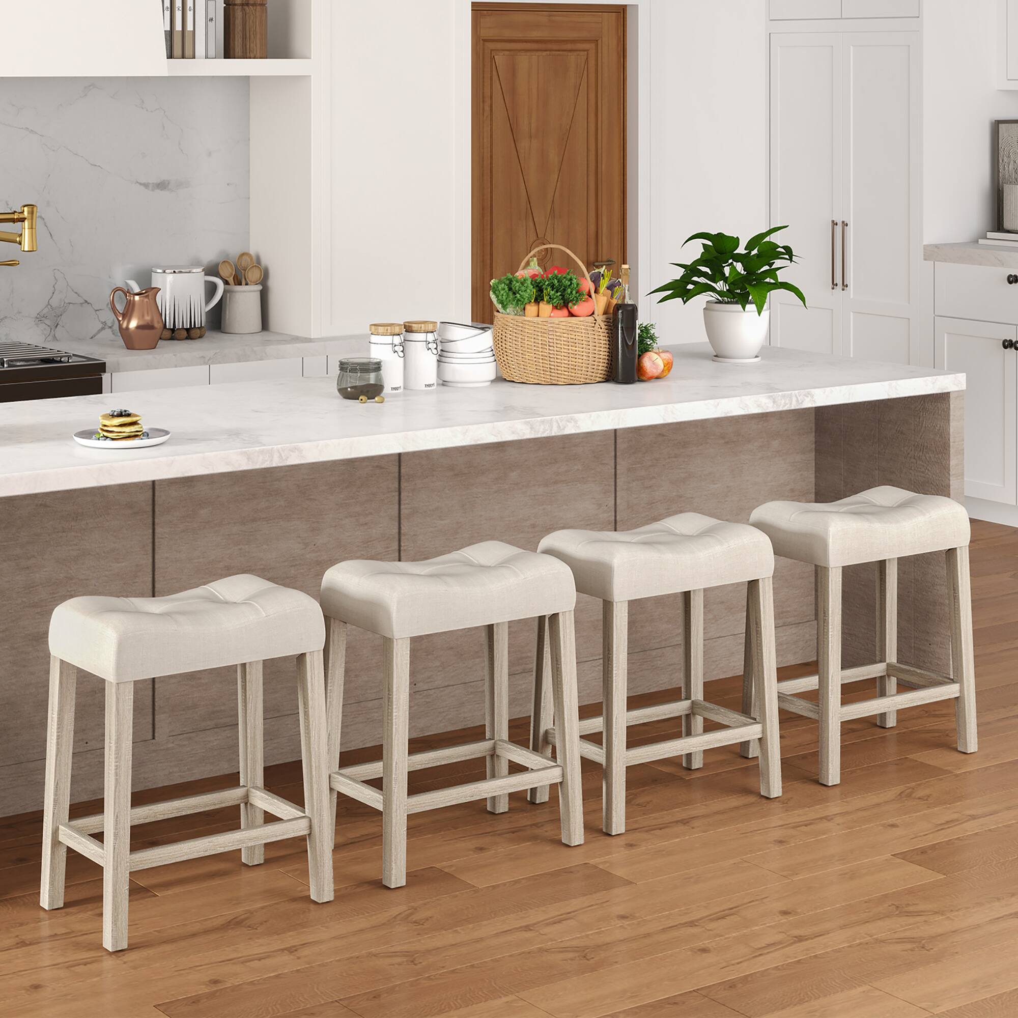 Alt View 1. Gymax - Gymax 24'' Bar Stools Set of 4 w/ Footrest Rubber Wood Frame for Kitchen Island - Gray.