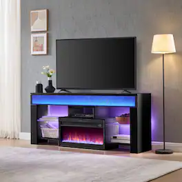 Living Essentials Corp - NEO 62" Fireplace TV Stand with Patented Soundbar, Media Console and Game Storage for Living Room - Black