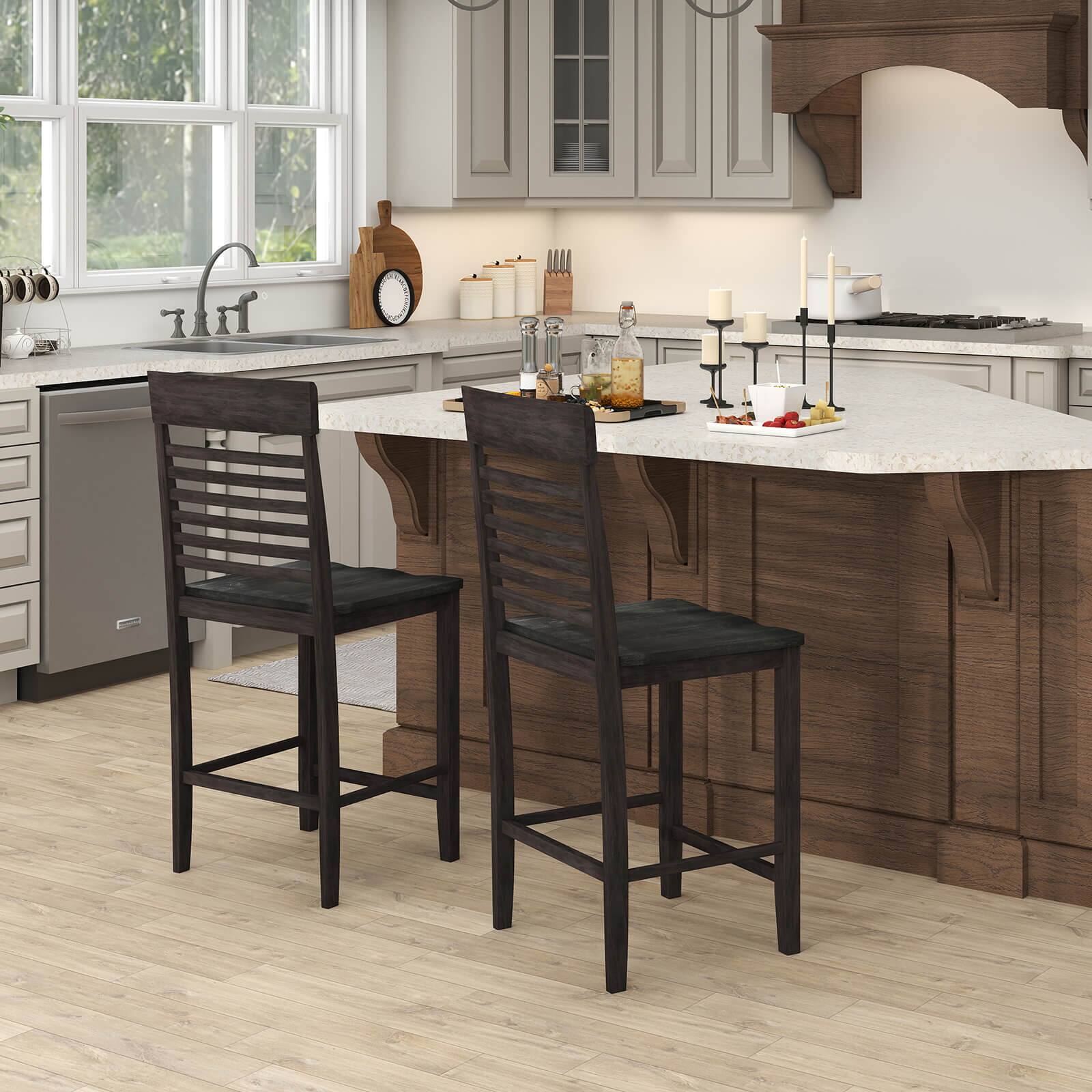 Alt View 3. Costway - Costway Counter-Height Dining Chair Set of 2 with Footrests Solid Wood Frame Modern - Gray.