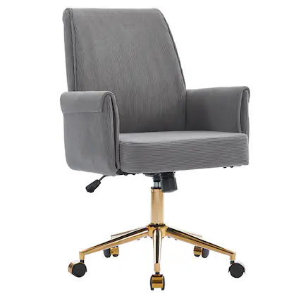 Front. Forest'nSky - Grey Mid-Back Liftable Office Chair, Ergonomic Striped Fabric Desk Chair for Work & Study - Grey.