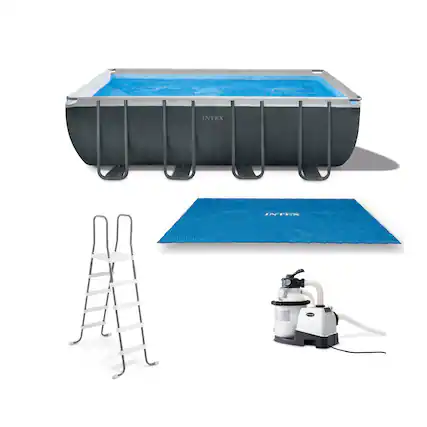 Front. Intex - Ultra XTR Rectangular Frame Pool & Solar Cover - Blue.