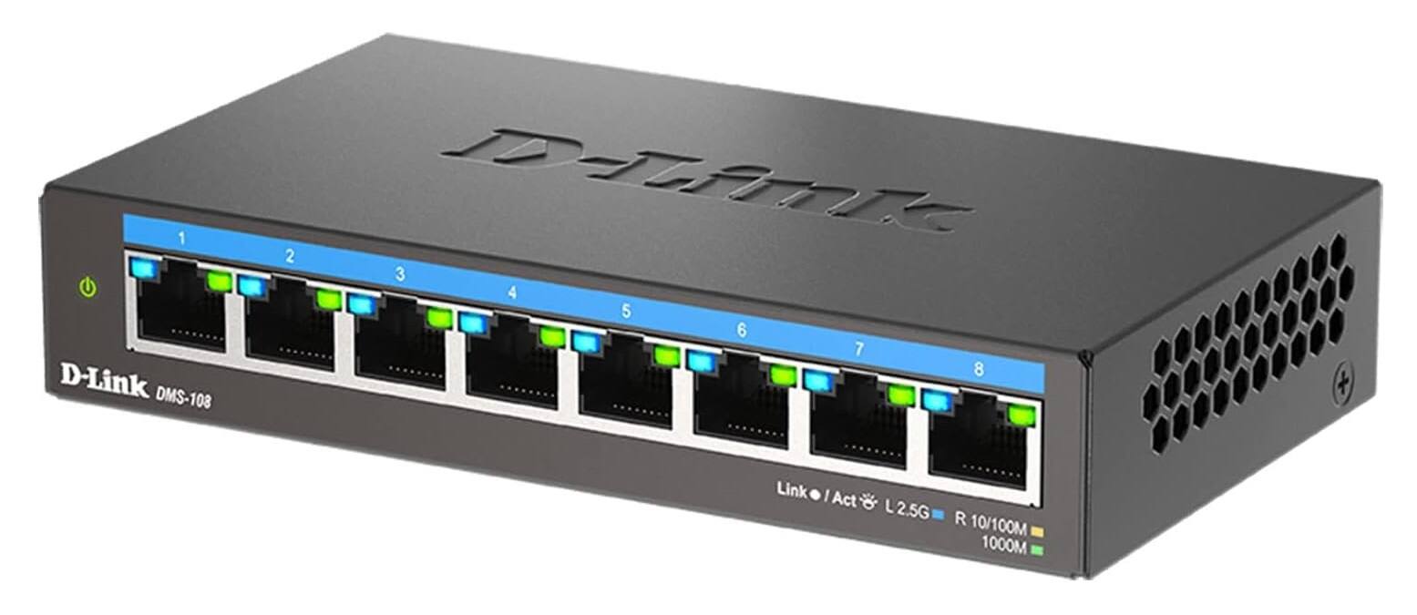 D-Link DMS-108

1 2 3 4 5 6 7 8

Link/Act L 2.5G R 10/100M 1000M