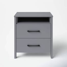 Hivvago - Modern 2-Drawer Bedside Table Nightstand with Open Shelf in Grey Wood Finish - Gray