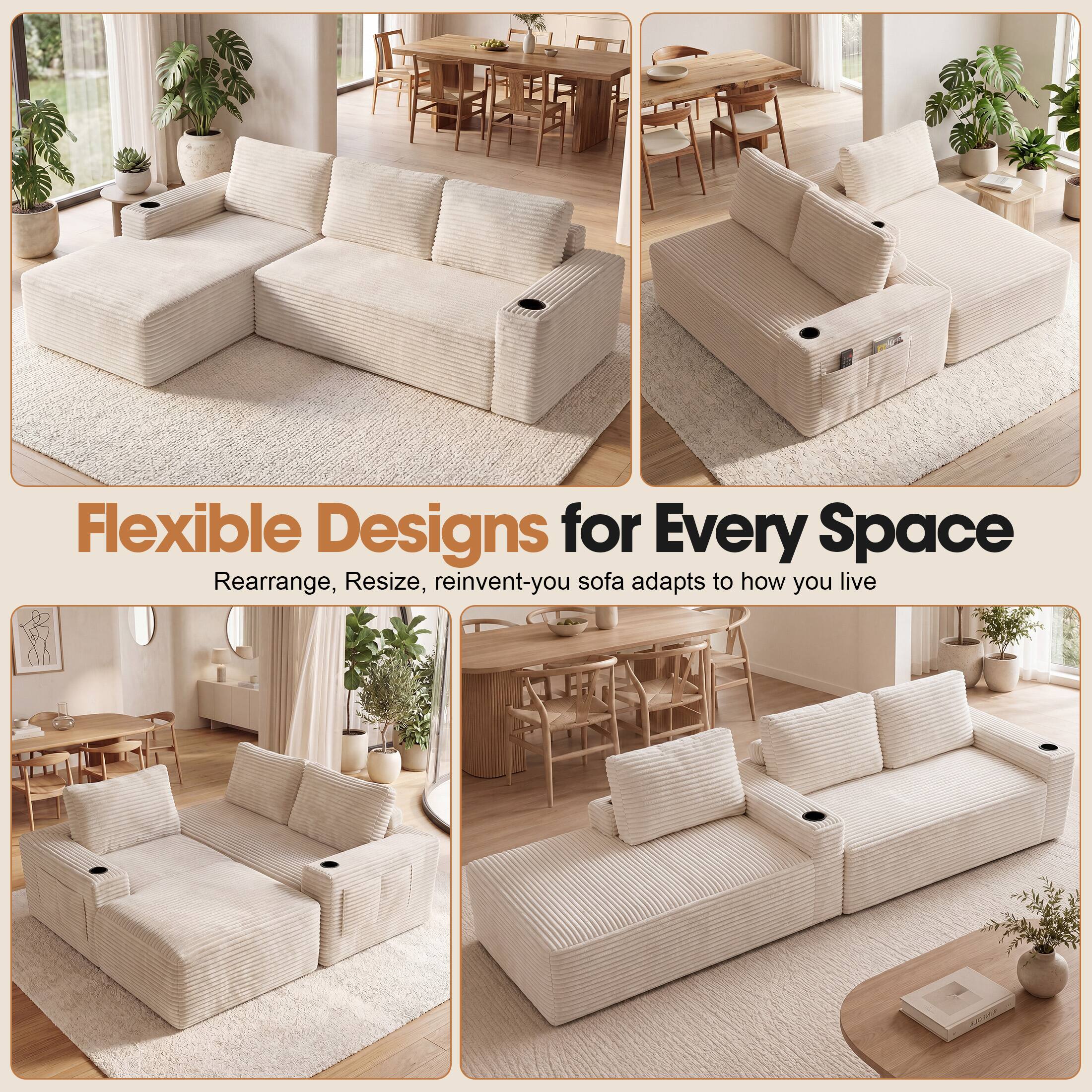 Flexible Designs for Every Space  
Rearrange, Resize, reinvent-your sofa adapts to how you live