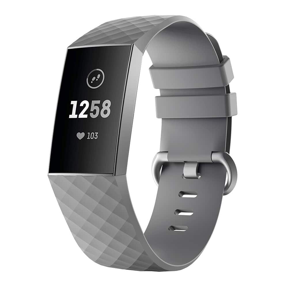 StrapsCo - Active Band Silicone Rubber Watch Strap For Fitbit Charge 3 & Charge 4 (Medium-Long) - Gray