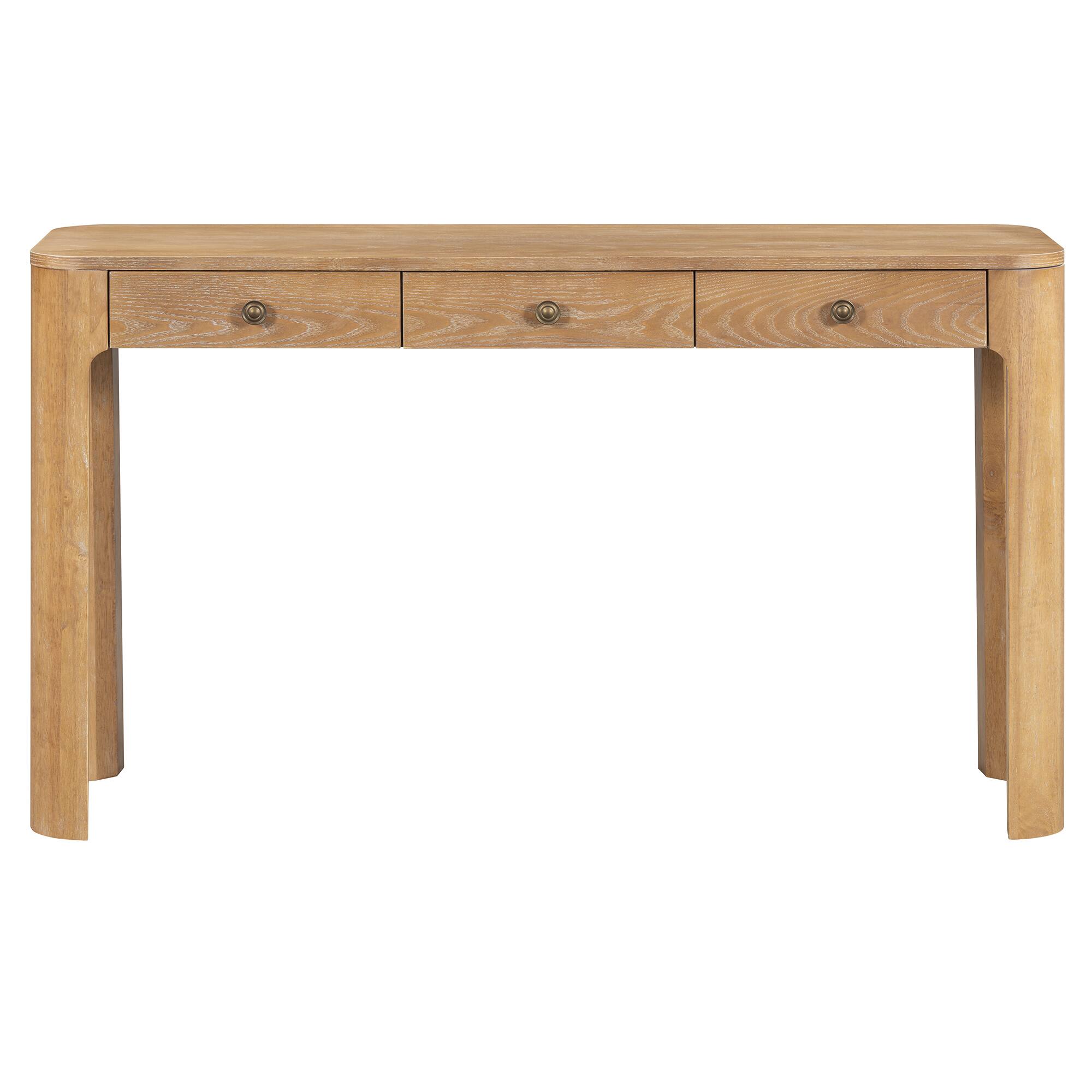 Alt View 4. Z-Edge - Console Table with Curved Corners, Entryway Table with 3 Concealed Drawers, Sofa Table with Thick Legs for Living Room - Natural.
