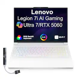 Lenovo - Legion 7i Laptop 16.0 WQXGA Display (Core Ultra 7 255HX, 32GB, 1TB SSD, GeForce RTX 5060, Win 11 Home) w/USB Hub - Glacier White