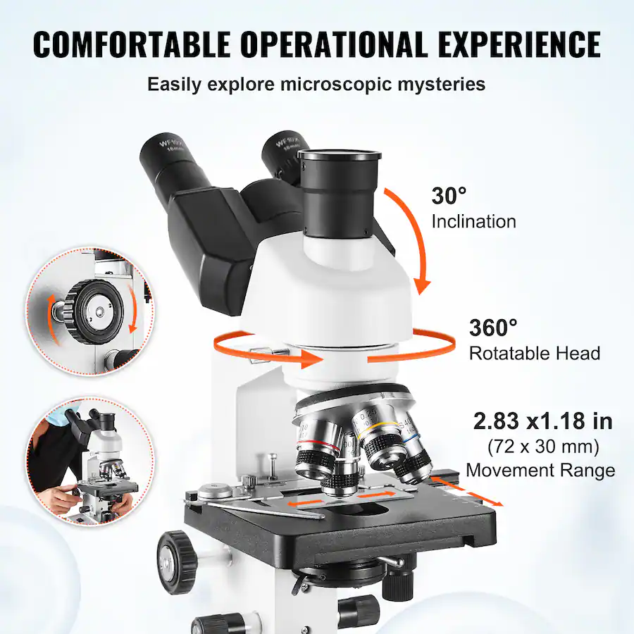 Inclination Merch VEVOR Compound Trinocular Microscope, 40X 5000X Magnification ...