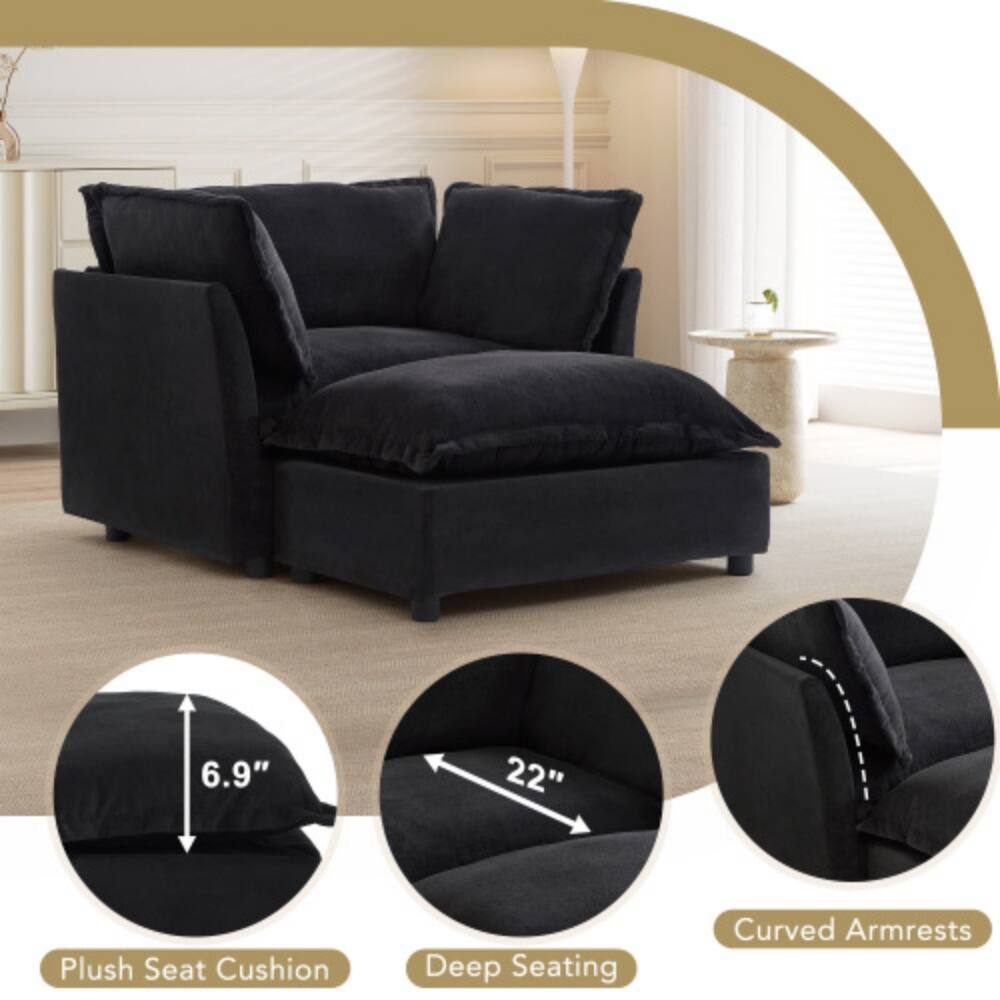 6.9" Plush Seat Cushion  
22" Deep Seating  
Curved Armrests