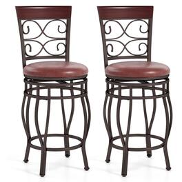 Costway - 26" Swivel Bar Stools Set of 2 with Upholstered Seat Scroll Backrest Footrest - Brown
