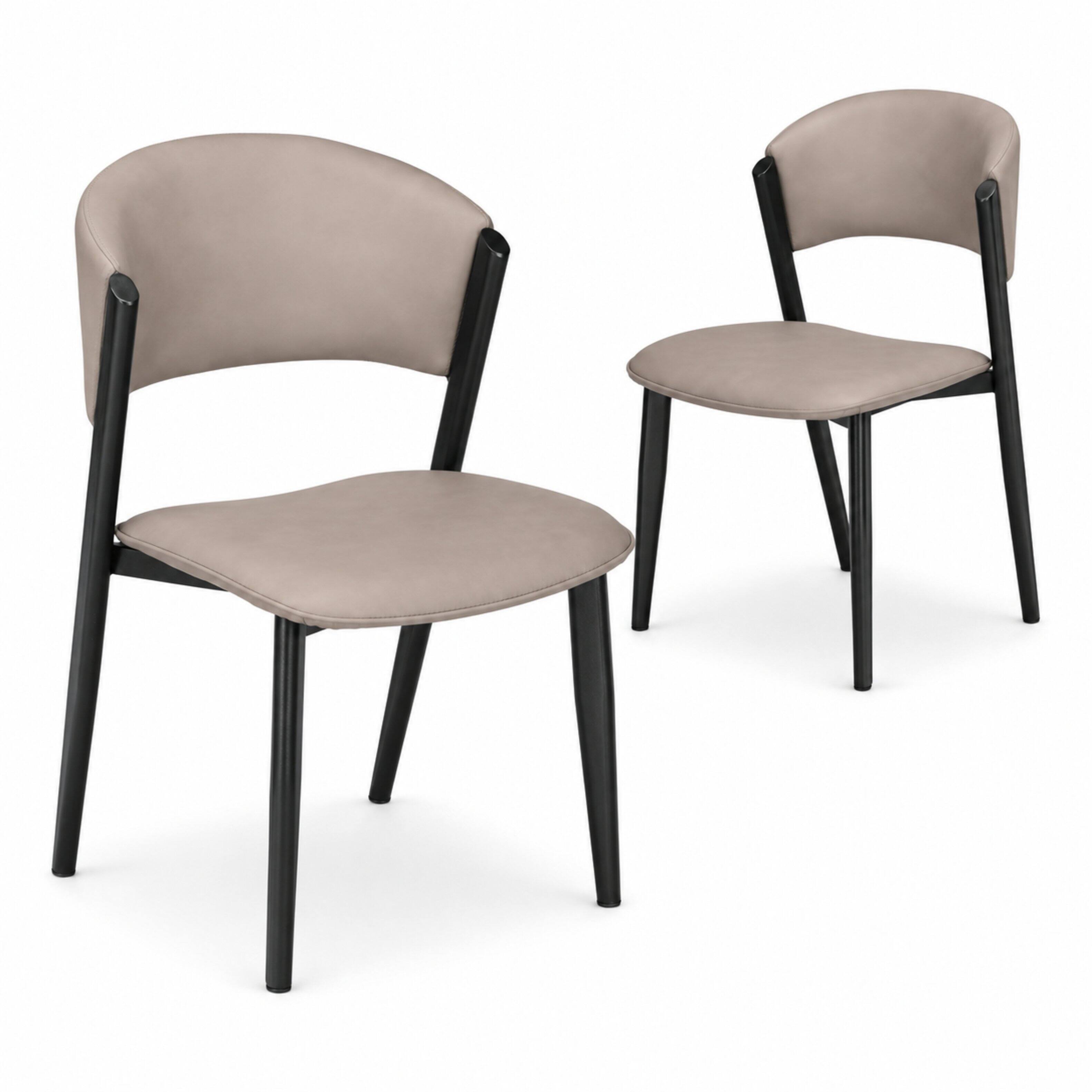 Front. LeisureMod - Aspen 2-PCS Mid-Century Leather Dining Side Chair with Scratch-Resistant Powder-Coated Iron Legs - Light Grey.
