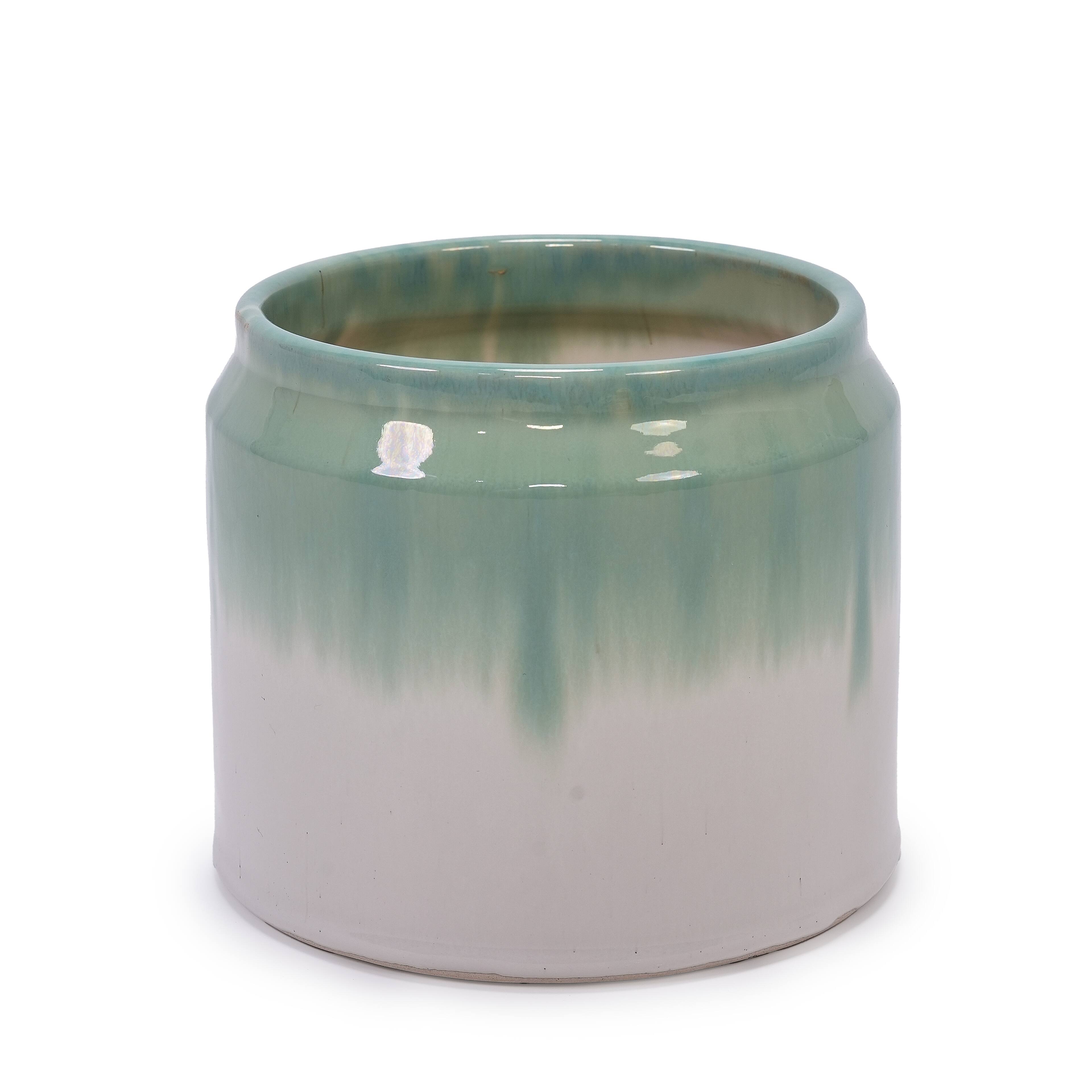 Alt View 7. Loheer - Loheer Ceramic Planter Set Handmade Set of Two Green White Ombre Shelf Tabletop Indoor Outdoor Pots.