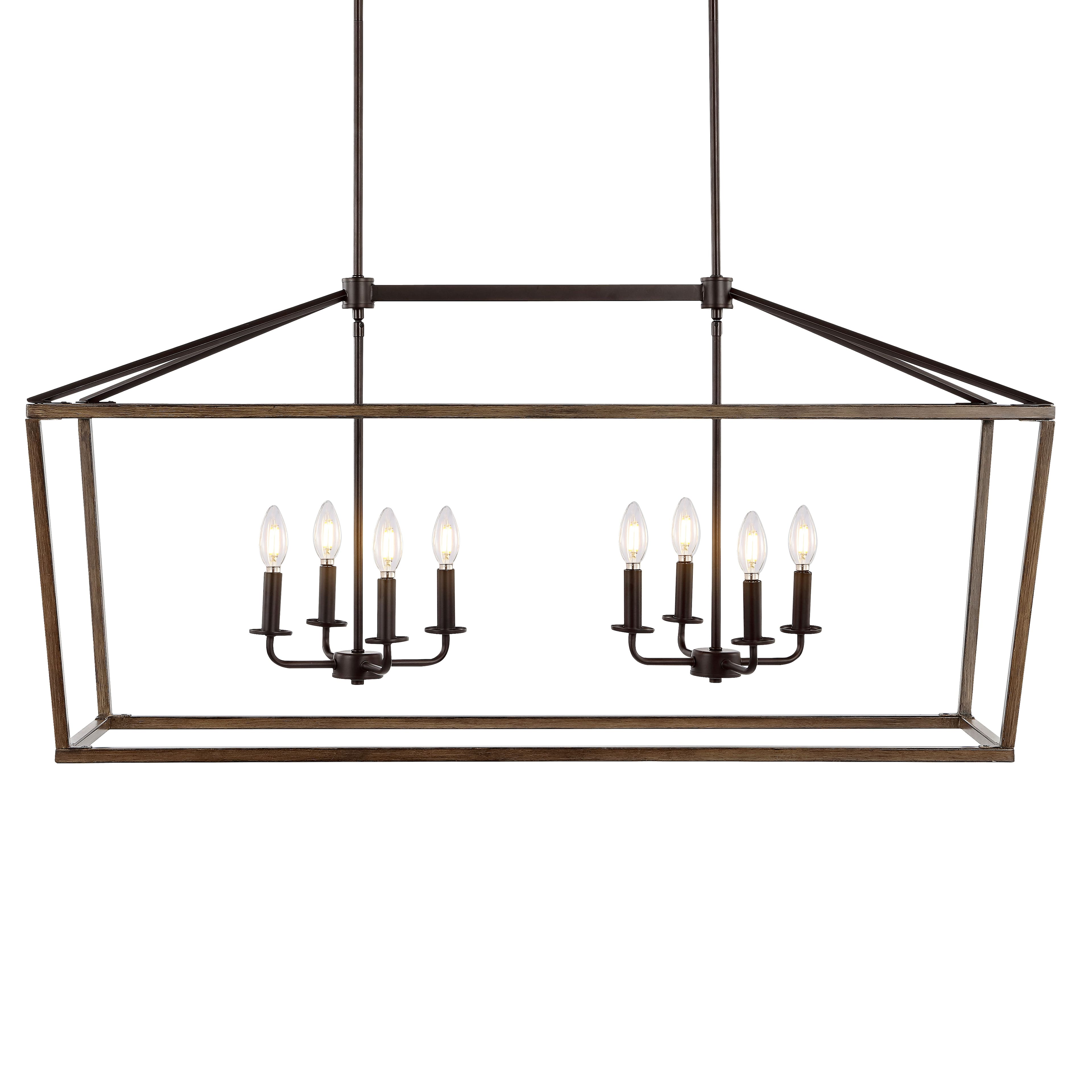 "Jonathan Y - Oria 46"" 8-Light Iron Farmhouse Industrial Lantern LED Pendant, Oil Rubbed Bronze/Faux Wood - Oil-Rubbed Bronze" price history on PriceWatchPro