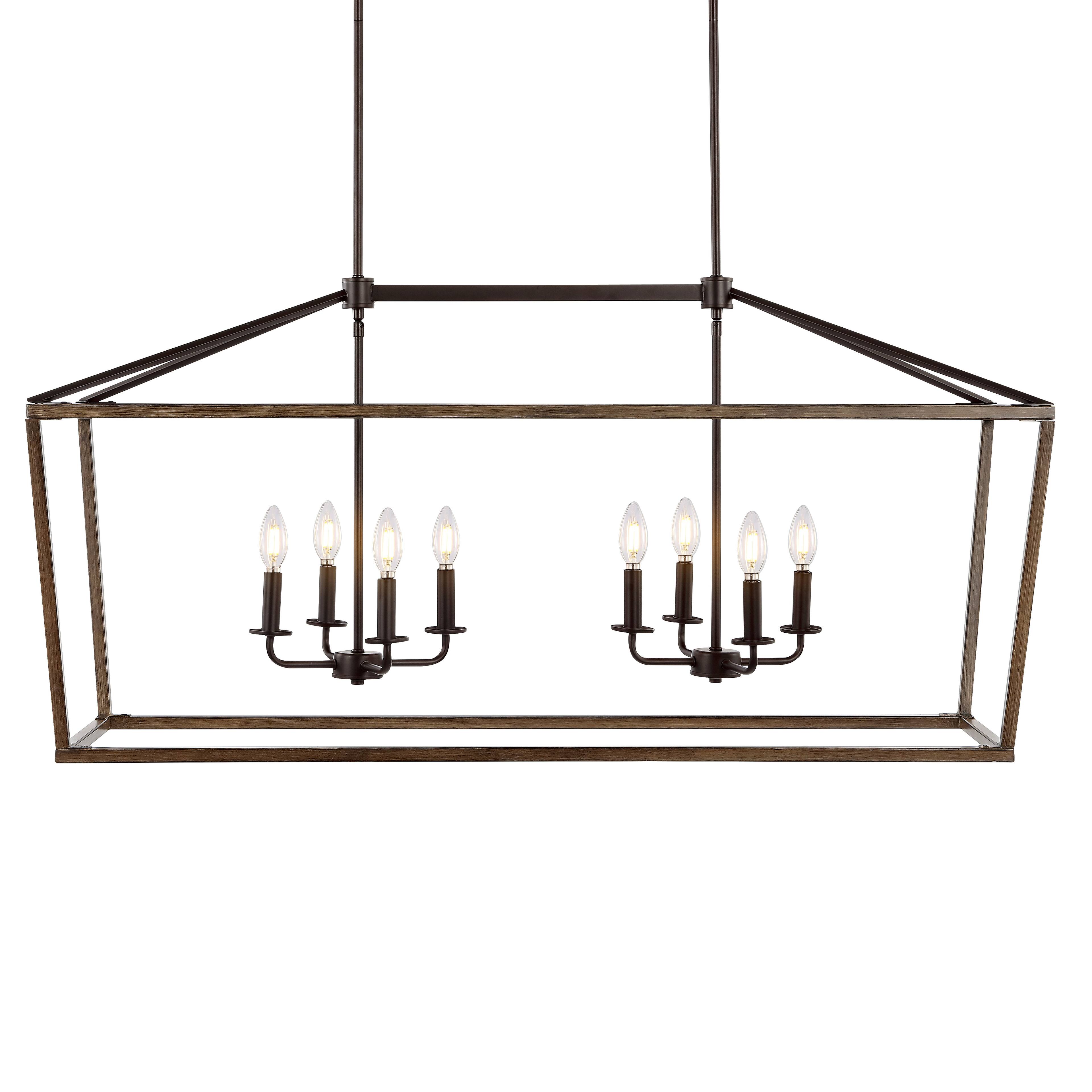 Front. Jonathan Y - Oria 46" 8-Light Iron Farmhouse Industrial Lantern LED Pendant, Oil Rubbed Bronze/Faux Wood - Oil Rubbed Bronze.