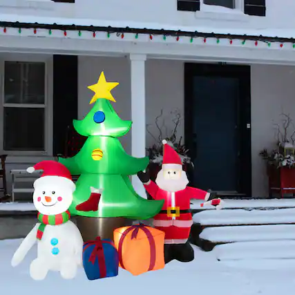 Front. BreeBe - 7.2FT Lighted Inflatable Christmas Tree Decoration Featuring Santa Claus - Multicolor.