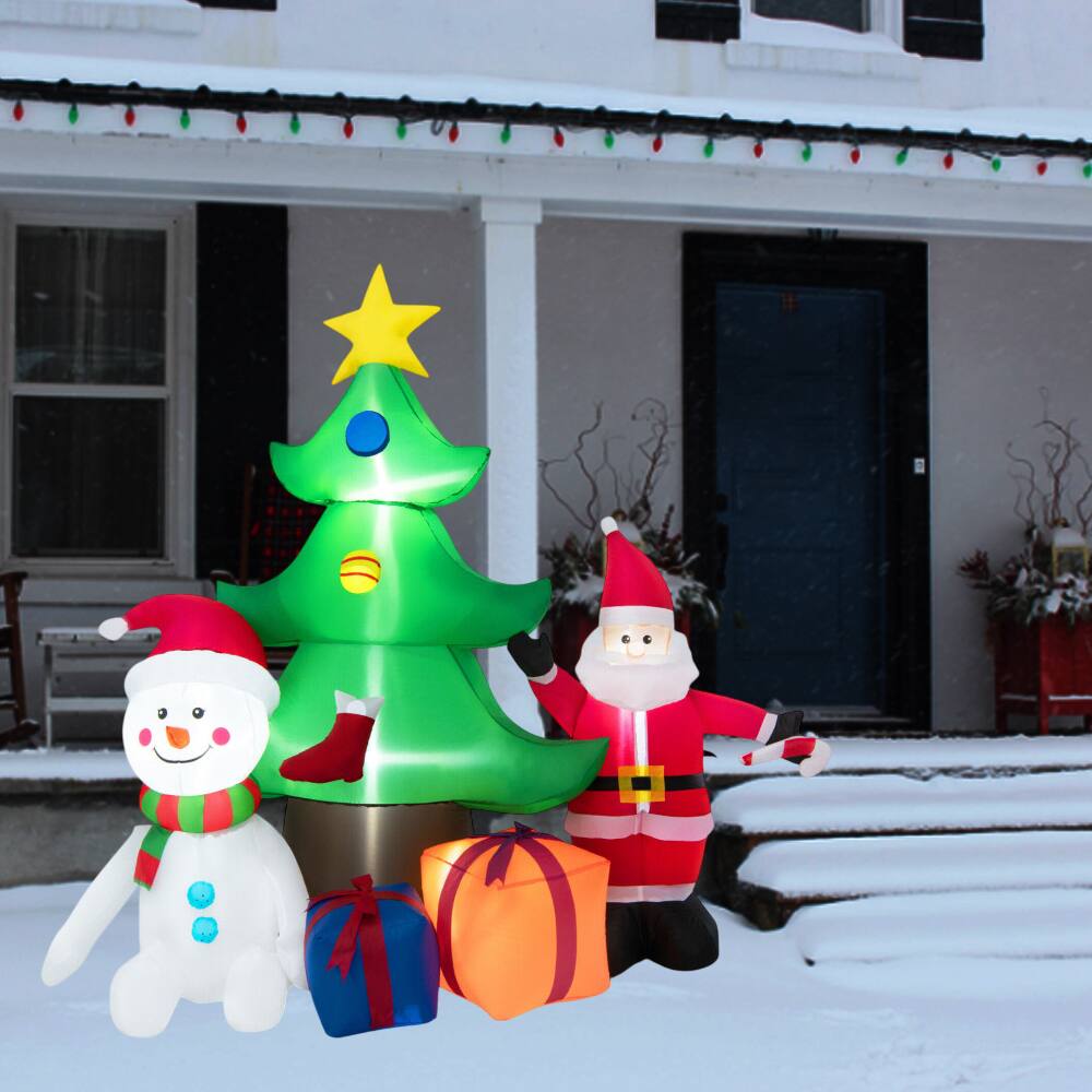 BreeBe - 7.2FT Lighted Inflatable Christmas Tree Decoration Featuring Santa Claus - Multicolor