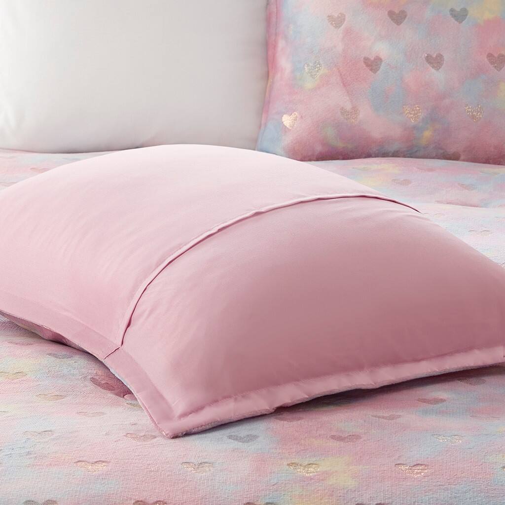 Alt View 3. Gracie Mills - Gracie Mills Elysia Metallic Printed Plush Comforter Set - Pink Multi/Gold.