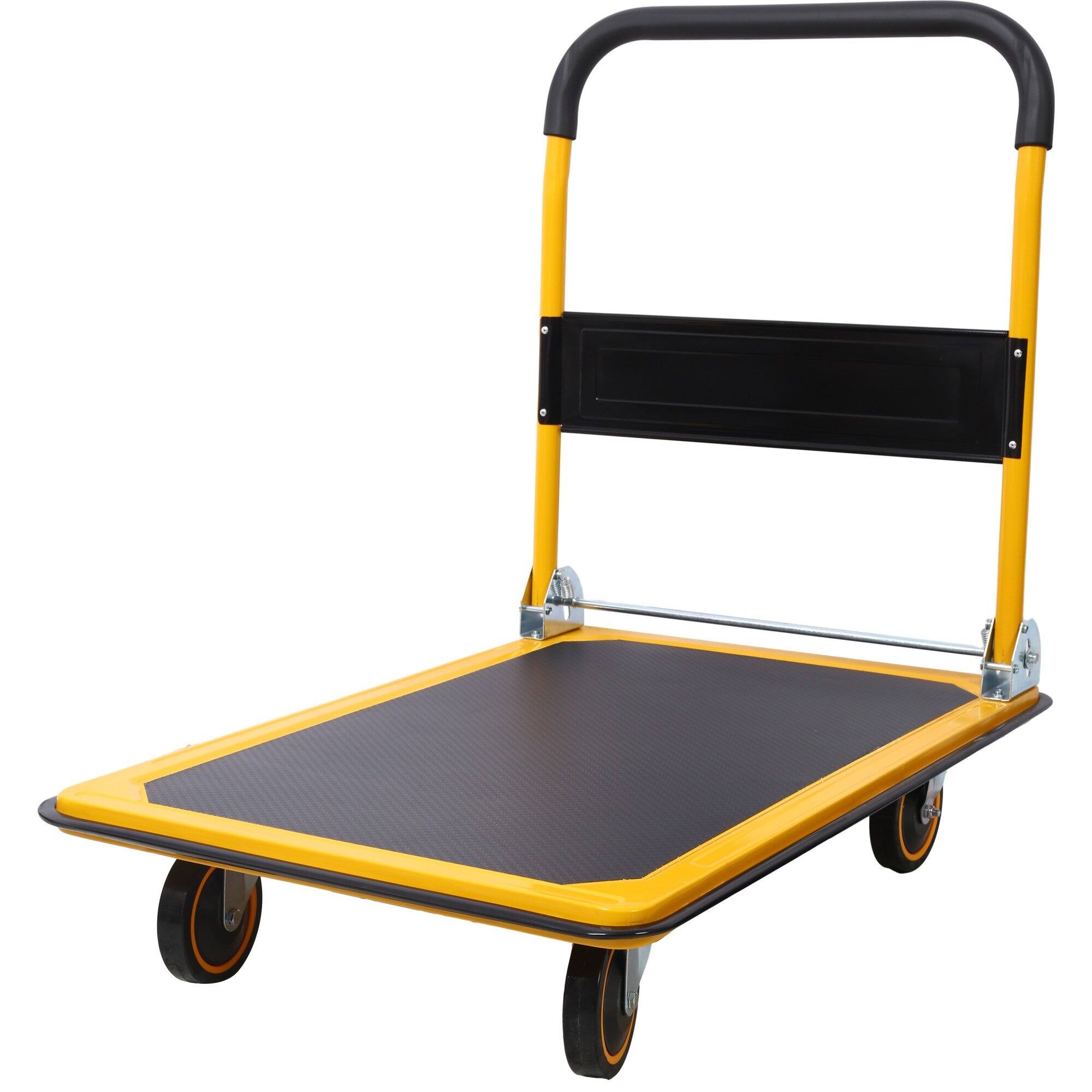Alt View 1. Boyel Living - 330lbs Foldable Metal Push Hand Truck Yellow Black Multi Purpose Platform Trolley - Yellow.