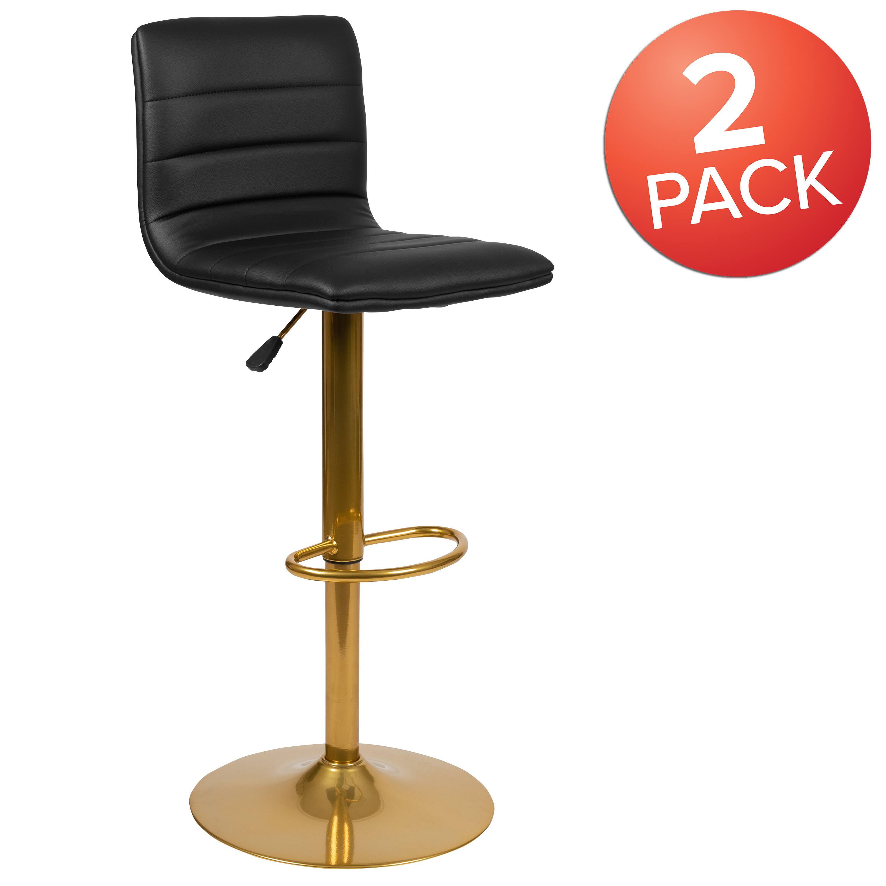 Alt View 2. Emma + Oliver - Modern Vinyl Adjustable Height Barstool with Horizontal Stitch Back, Set of 2 - Black Vinyl/Gold Frame.