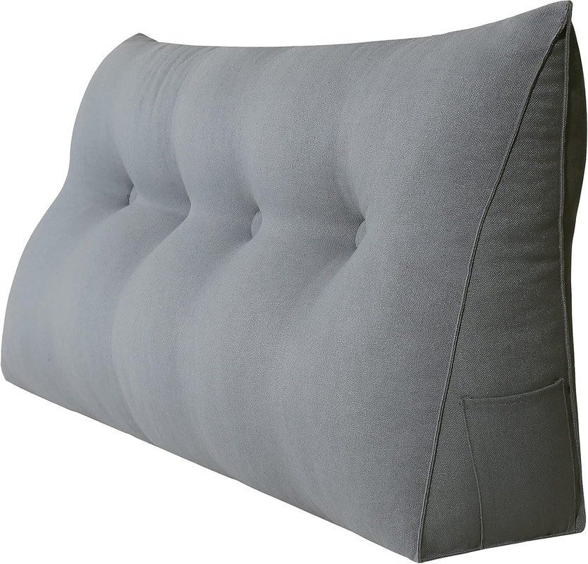 wowmax - Wedge Pillow Headboard for Full Size - Gray Support Bolster with Removable Bed Cover - Grey