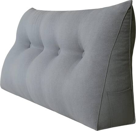 Front. wowmax - Wedge Pillow Headboard for Full Size - Gray Support Bolster with Removable Bed Cover - Grey.