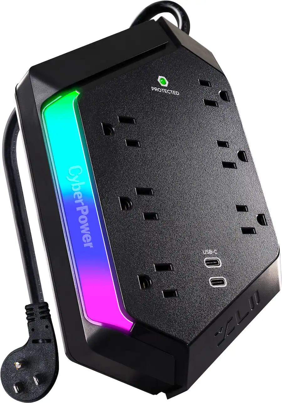 CyberPower GXS604C2 6 Outlet Surge Protector with RGB Lighting and USB ...