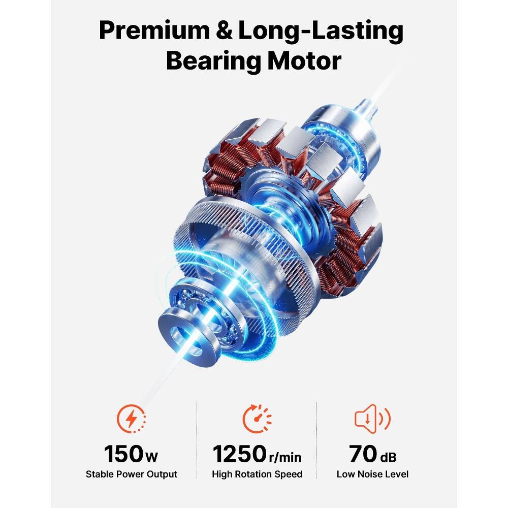Premium & Long-Lasting Bearing Motor

150w Stable Power Output
1250 r/min High Rotation Speed
70 dB Low Noise Level
