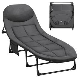 Oumilen - Adjustable Folding Camping Cot with Padded Mattress & Side Pocket - Gray