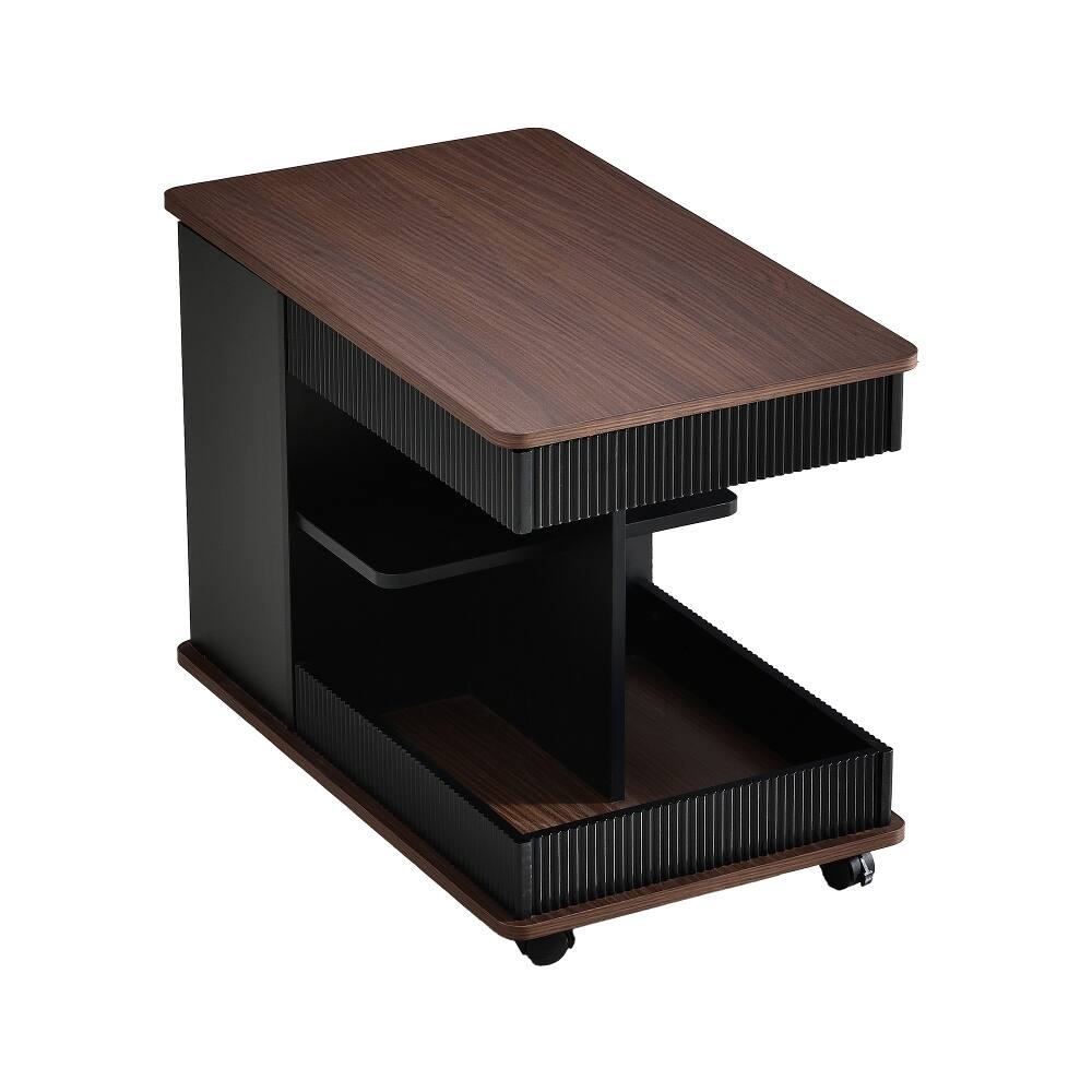 Alt View 7. Loheer - Loheer Adjustable End Table with Wheels Lift-Top Sofa Side Table Rotating Top Modern Multifunctional Wood Grain - White/Wood.