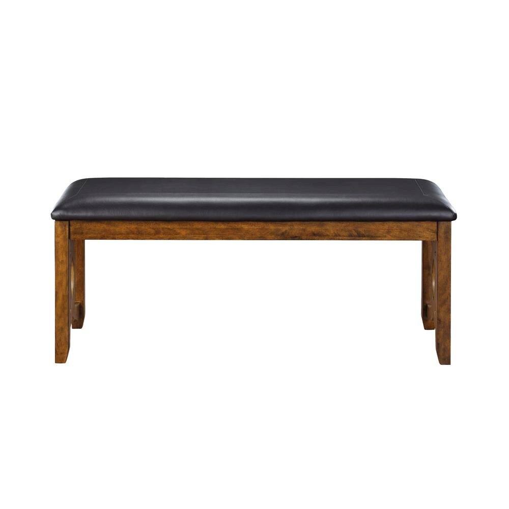 Back. FurniFact - Brown Solid Wood 46 Inch Faux Leather Vintage Bench For Living Room - Brown.