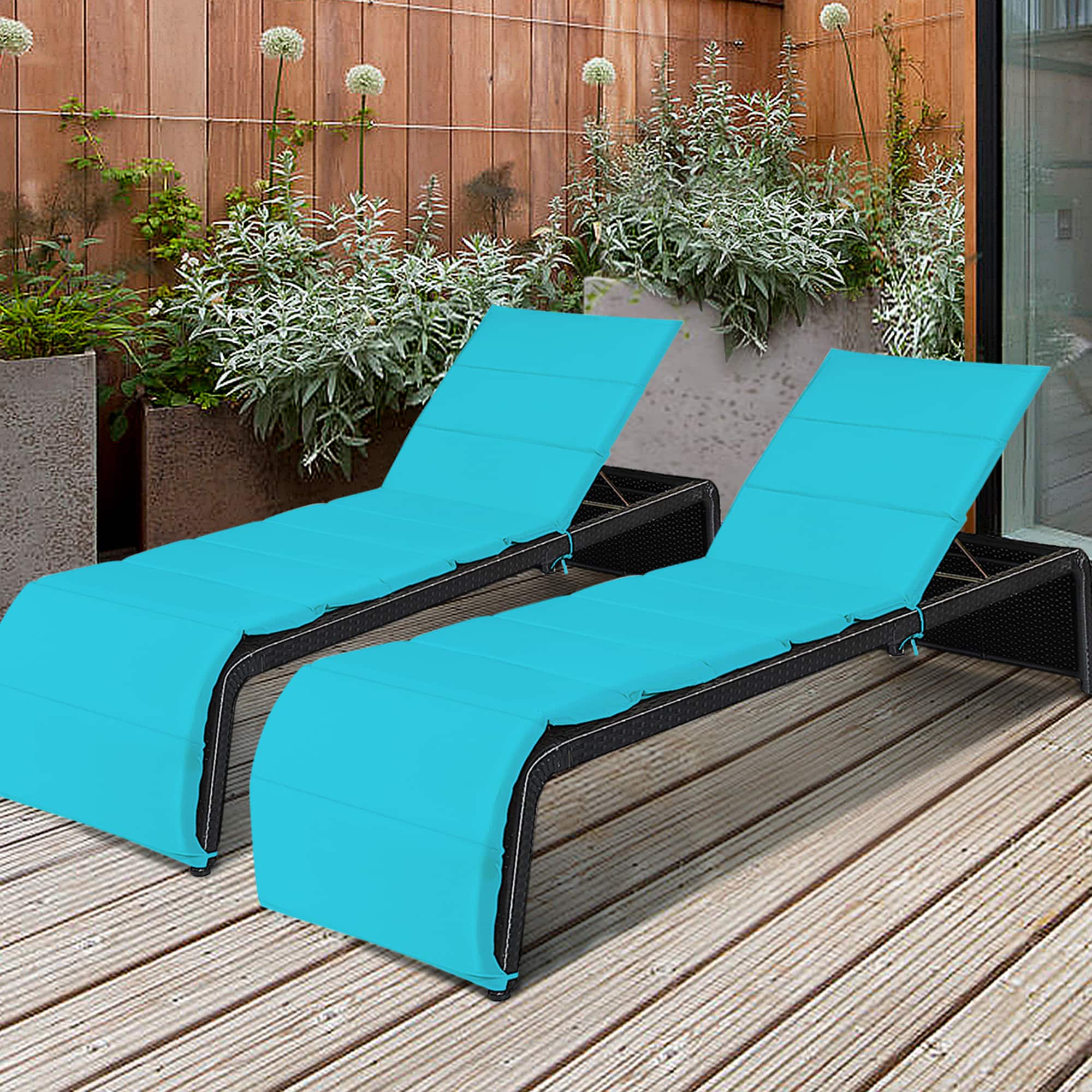 Gymax - Set of 2 Adjustable Rattan Patio Recliner Chaise Lounge Chair w/ Cushion - Turquoise price history on PriceWatchPro