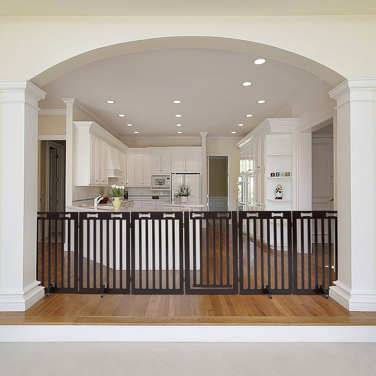 Alt View 1. Arf Pets - Freestanding Dog Gates, 6-Panel Extension, 360° Foldable Dog Gate 120"Wx31.5"H - Espresso.