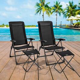 Gymax - 4PCS Folding Patio Recliner Chair & Ottoman Set w/ Adjustable Backrest - Black