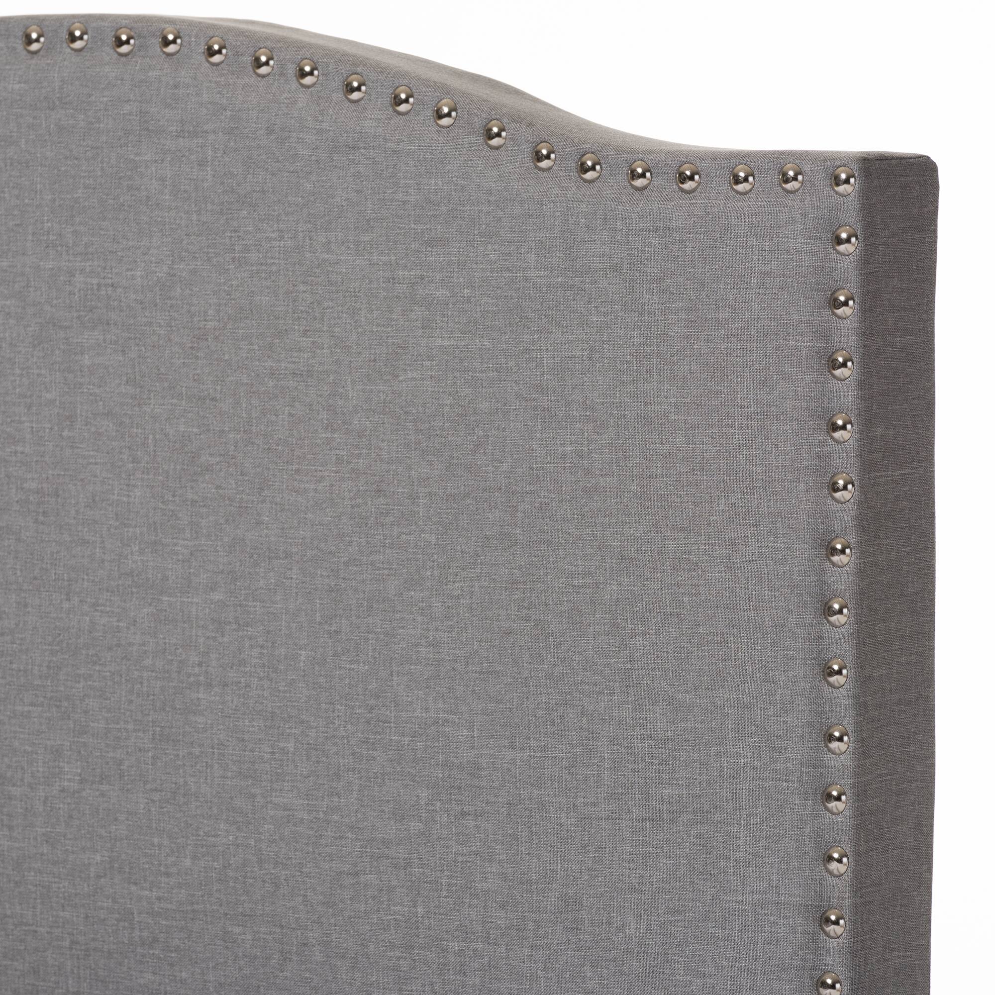 Left. Baxton Studio - Benjamin Modern and Contemporary Fabric Upholstered Twin Size Arched Bed with Nail Heads - Grey.