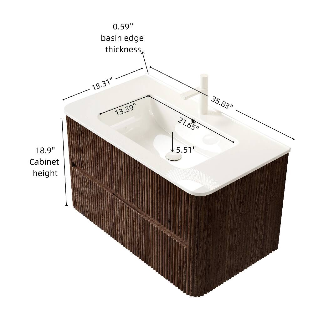 0.59" basin edge thickness
18.9" Cabinet height
18.31" 13.39"
35.83" 21.65" 5.51"