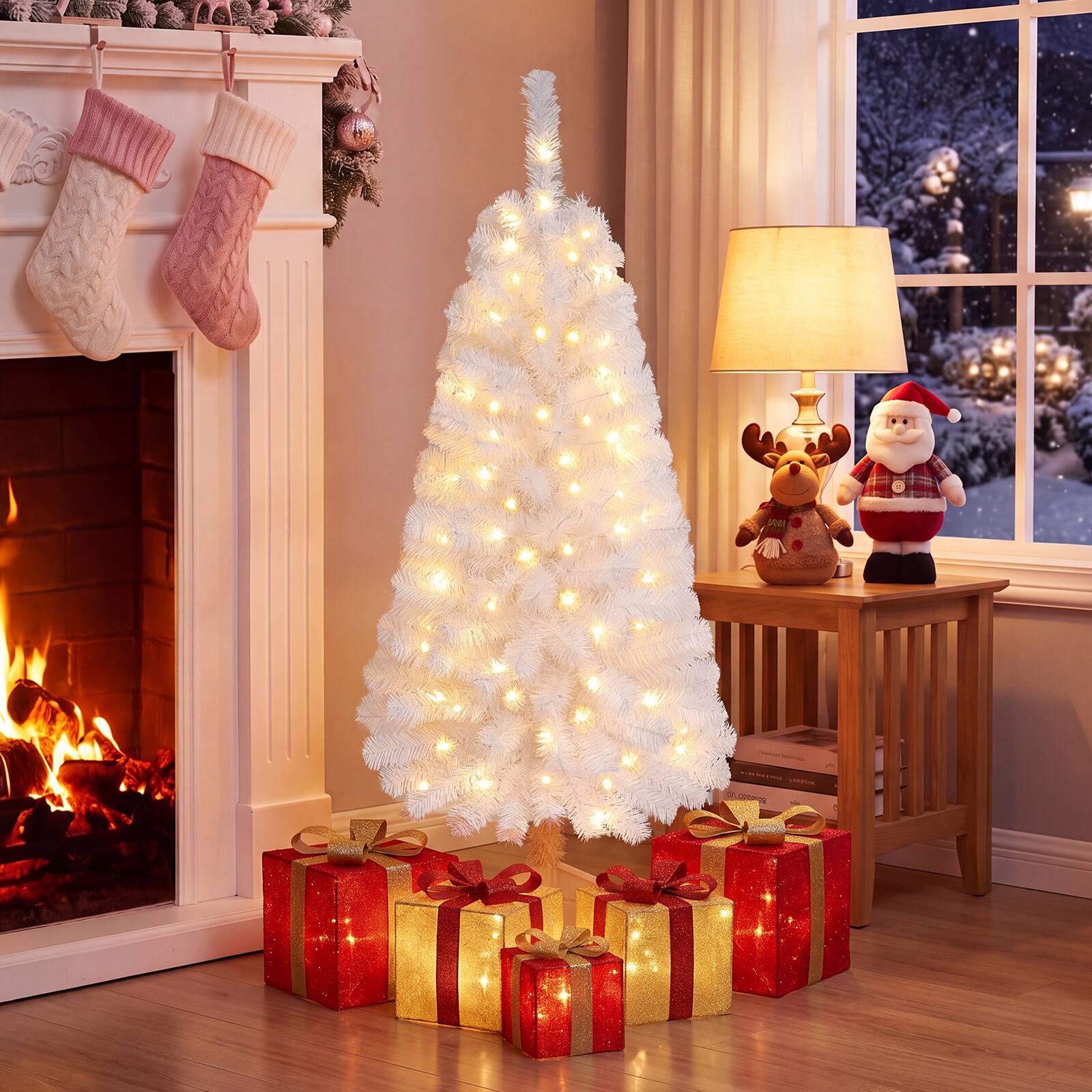 Alt View 1. Gymax - Gymax 4FT Pre-Lit Christmas Tree w/ 110 Branch Tips White - White.