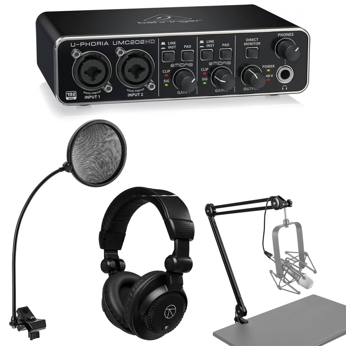 Behringer U-Phoria UMC202HD  
LINE INST PAD LINE INST PAD  
DIRECT MONITOR PHONES  
MDAS OMDAS  
CLIP CLIP SIG SIG  
POWER 48 V  
192  
CHE ROAE  
PRE/KEP  
INPUT 1  
PRLANP INPUT 2  
GAIN GAIN OUTP