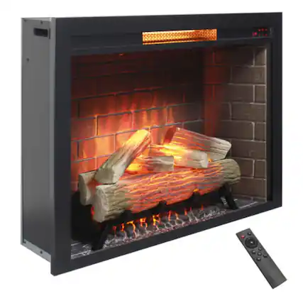 Front. Rbied - 33in Infrared Fireplace with Fixed Trim and Sound - Antique Black.