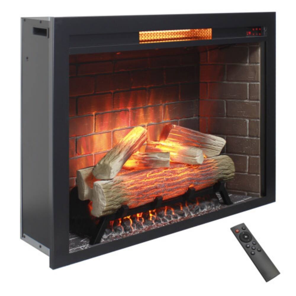 Front. Rbied - 33in Infrared Fireplace with Fixed Trim and Sound - Antique Black.