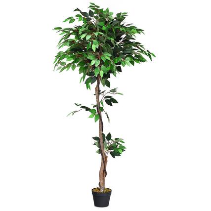 Front. Gymax - Gymax Artificial Ficus Silk Tree Wood Trunks Green 5.5 Feet Holiday Decor - Green.