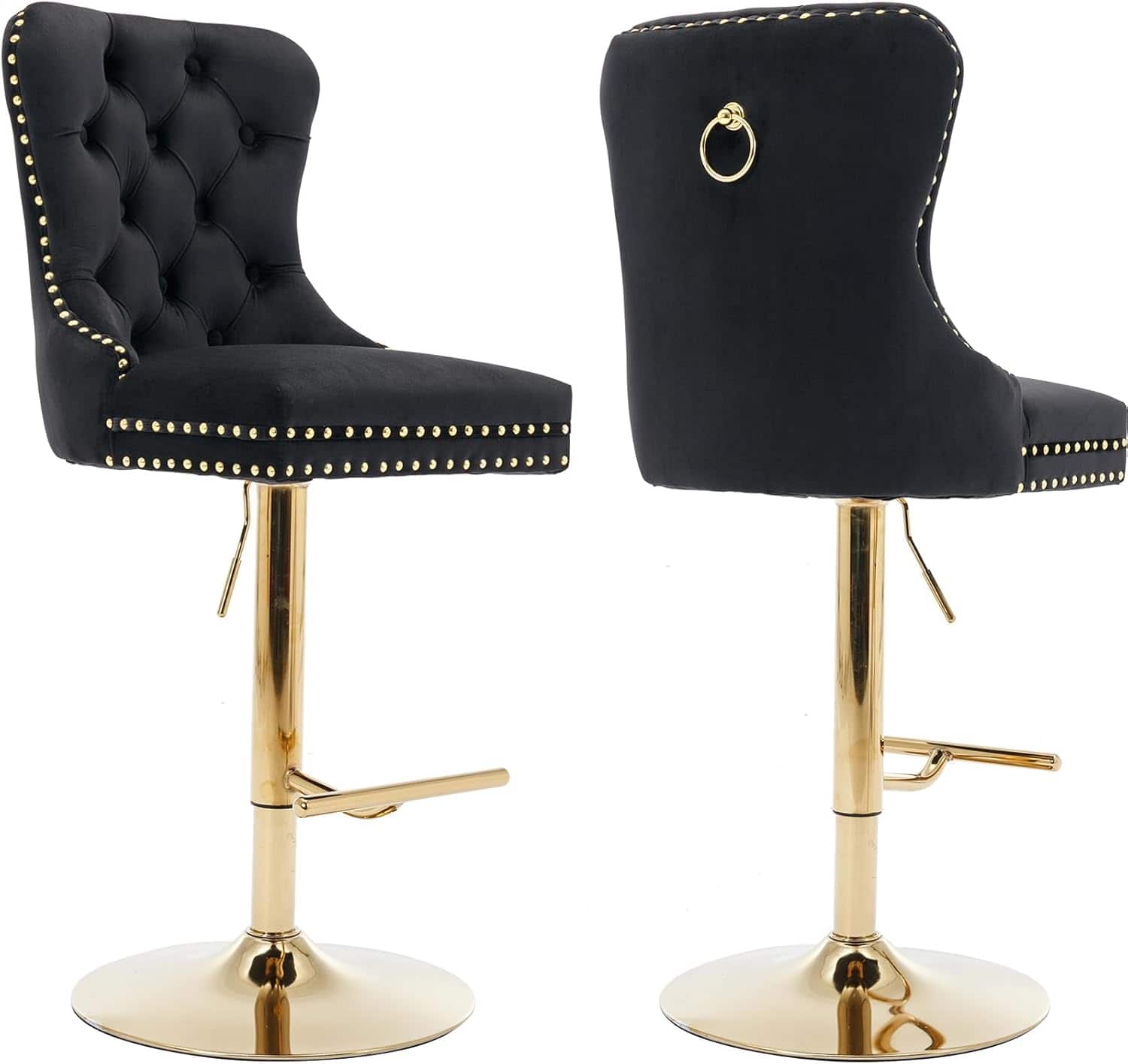 Trinkets Crazed - Swivel Bar Stools Set of 2 with Upholstered Back, Adjustable Counter Height Barstools - Black