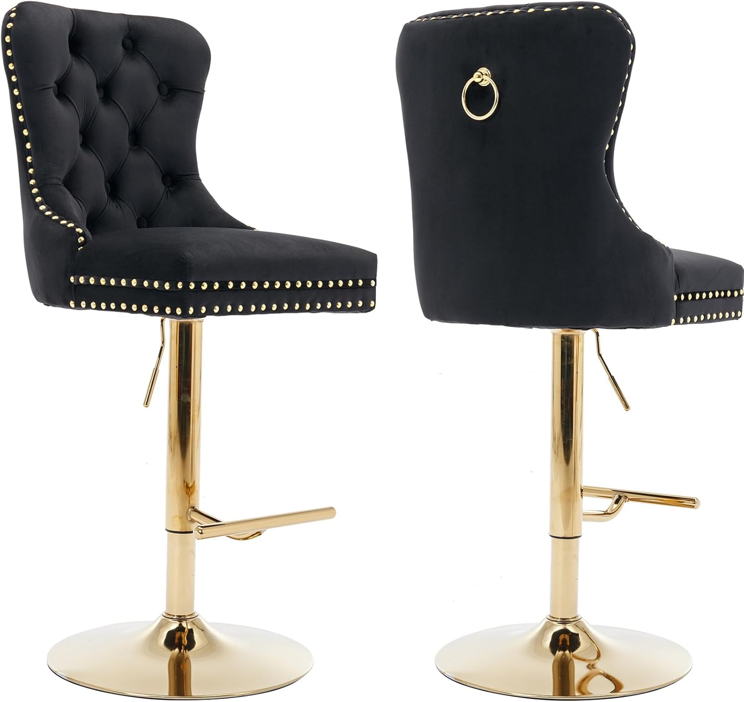 Trinkets Crazed - Swivel Bar Stools Set of 2 with Upholstered Back, Adjustable Counter Height Barstools - Black