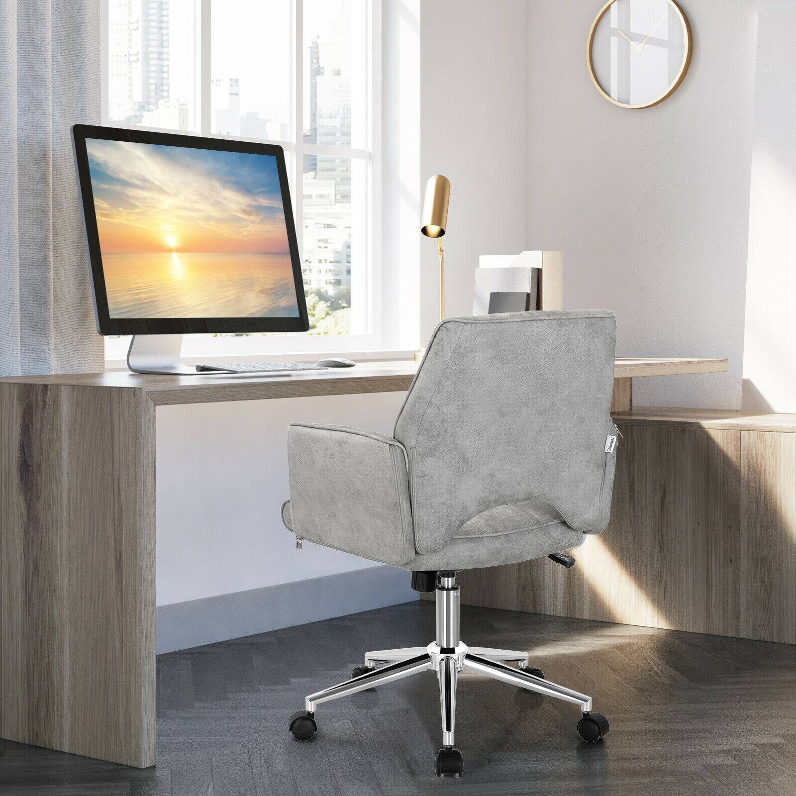 Alt View 3. SlickBlue - Adjustable Hollow Back Mid Back Office Chair with Comfortable Armrests - Grey.