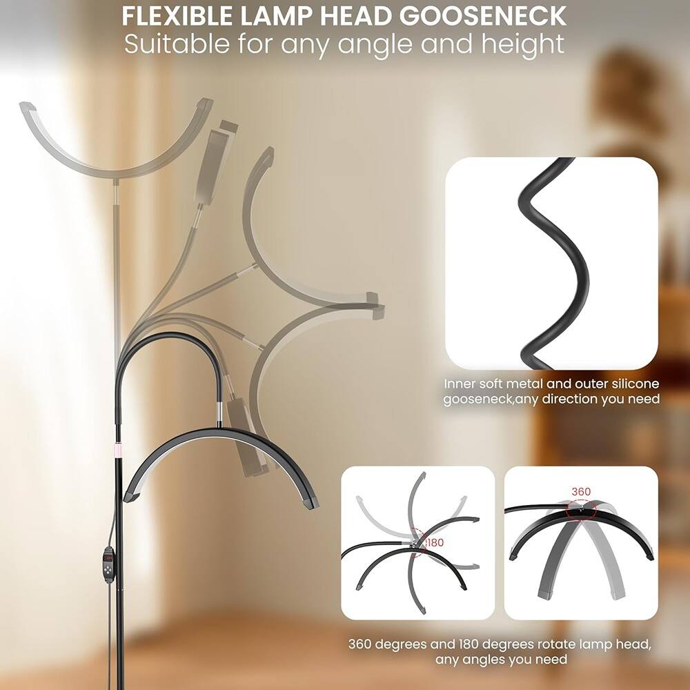 FLEXIBLE LAMP HEAD GOOSENECK  
Suitable for any angle and height  

Inner soft metal and outer silicone gooseneck, any direction you need  

360 degrees and 180 degrees rotate lamp head, any angles you need
