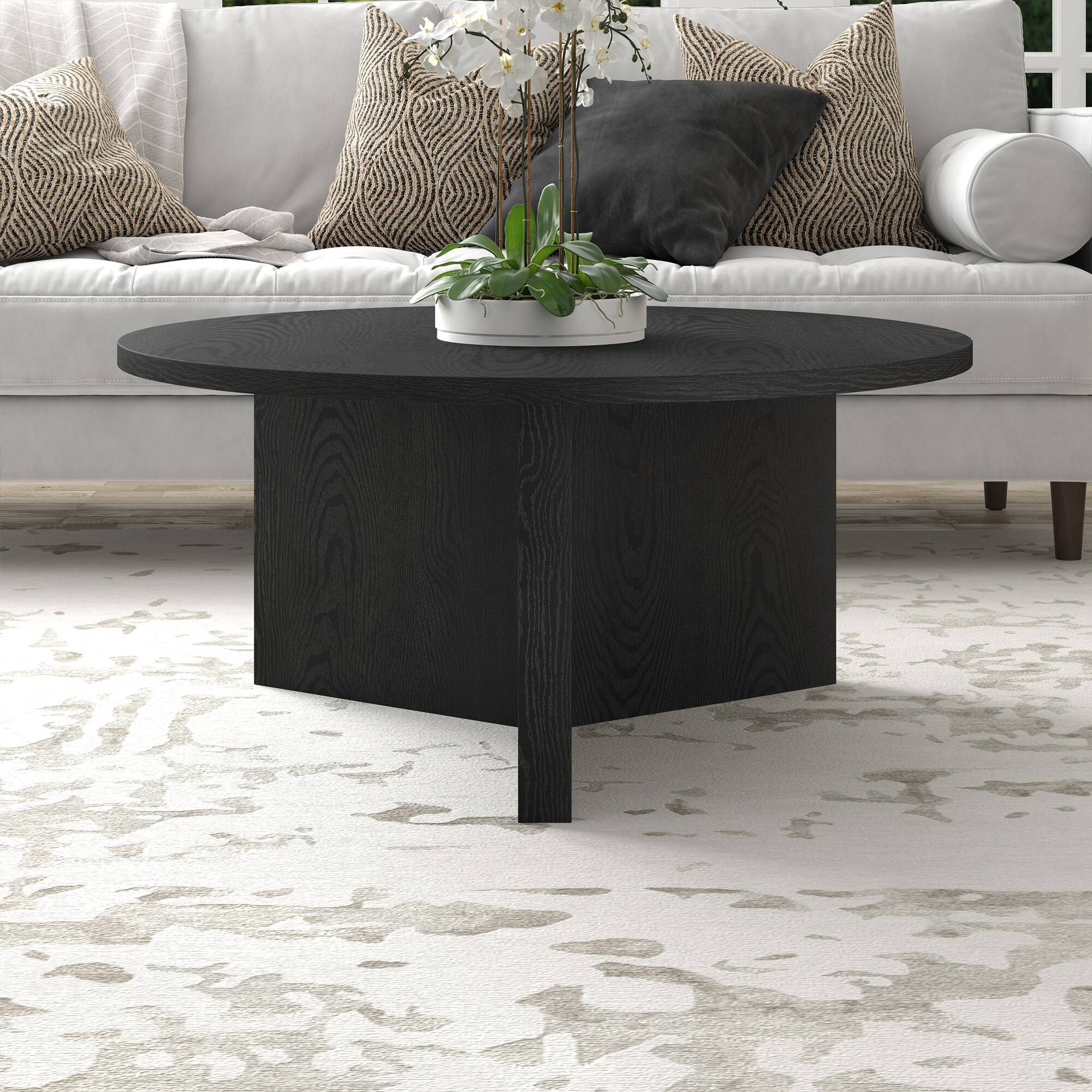 Left. Hudson&Canal - Anders 36" Wide Round Coffee Table - Black.