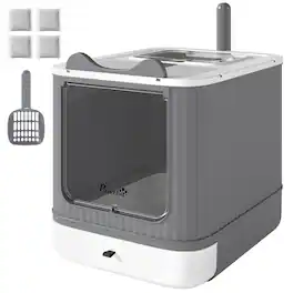Pawhut - Litter Box with Lid, Enclosed Litter Box for Medium Cats, Front-Entry and Top-Exit, Scoop - White