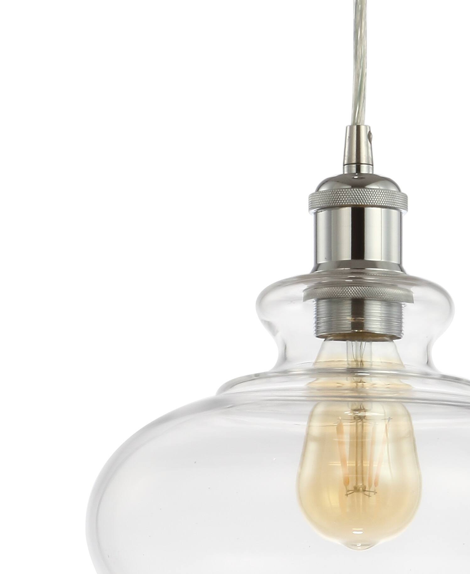 Alt View 4. Jonathan Y - Wyatt 9.5" Pharmacy Metal/Glass LED Pendant, Chrome - Chrome.